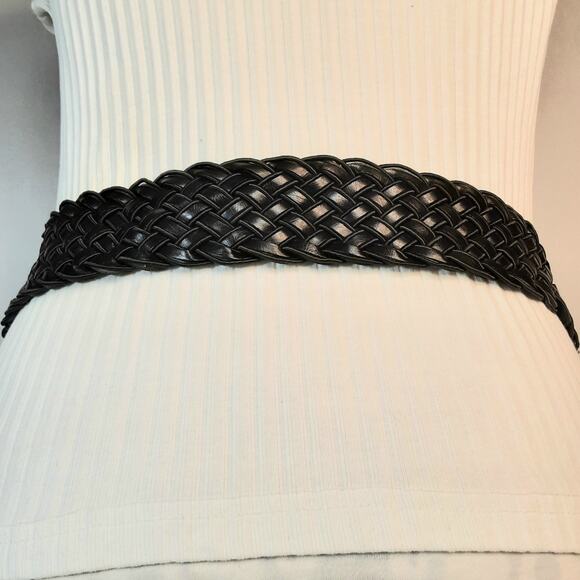 Wide Black Braided Fashion Belt Large Waist Round Wound Buckle - Picture 4 of 11